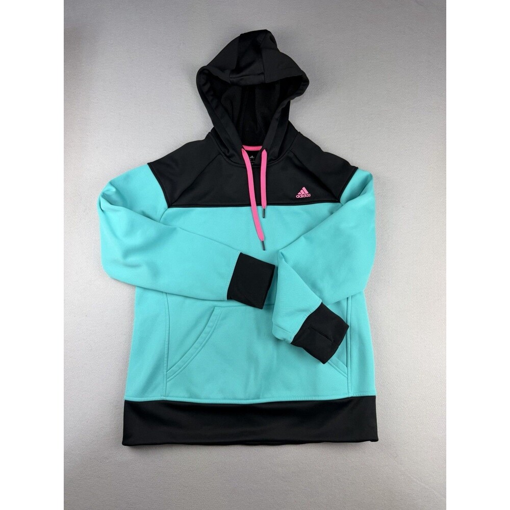 Adidas Climawarm Women's Hoodie Teal Black Pink Color Block Sweatshirt Size L